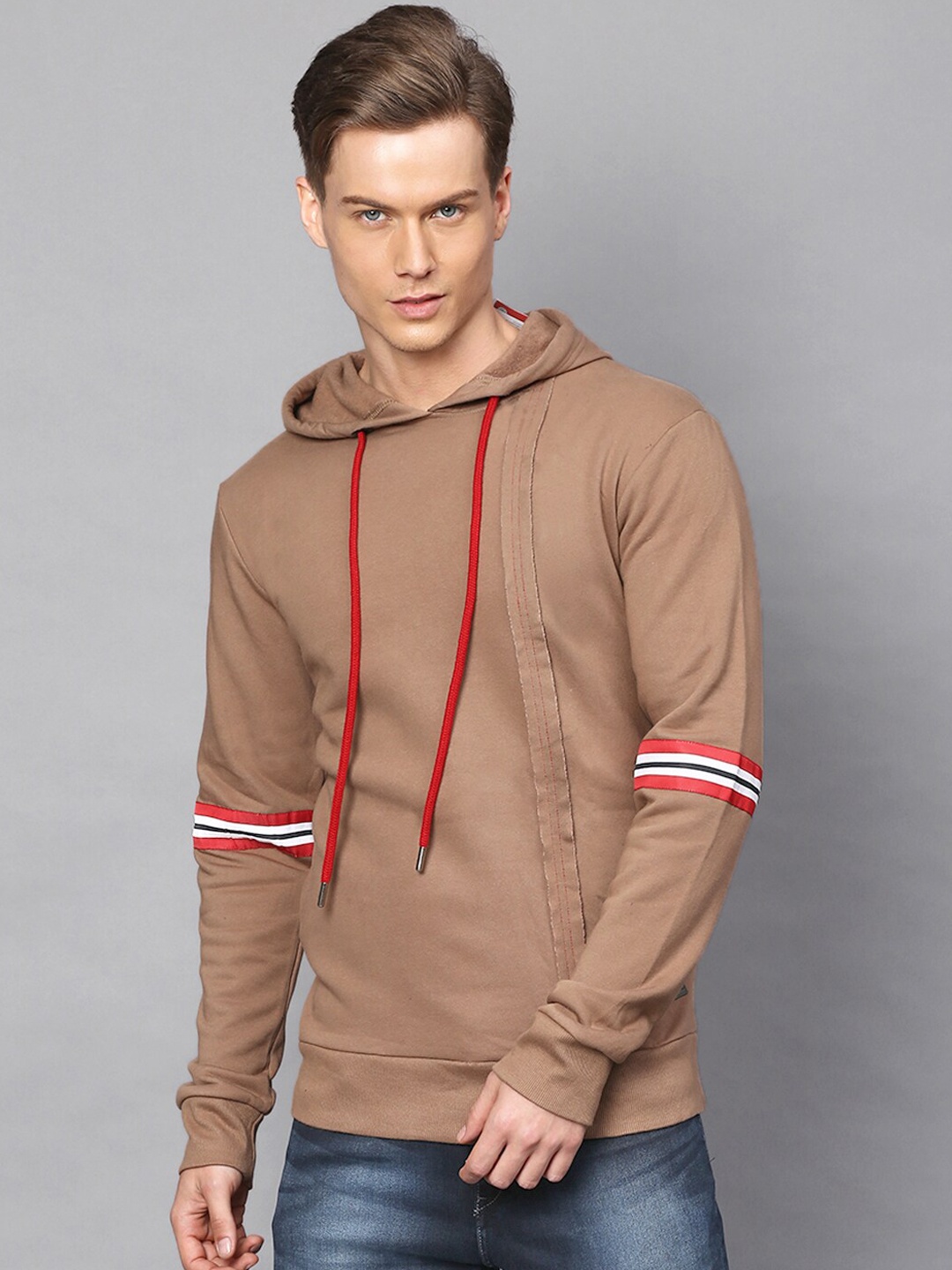 

Campus Sutra Men Brown Hooded Sweatshirt
