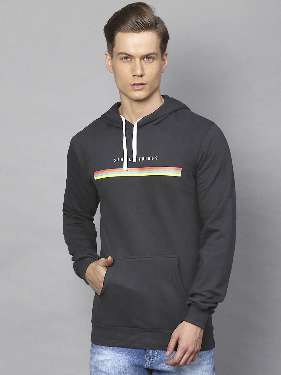 

Campus Sutra Men Black Typography Printed Hooded Sweatshirt