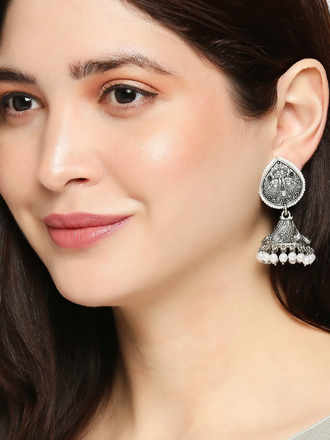 

OOMPH Silver-Toned Contemporary Jhumkas Earrings