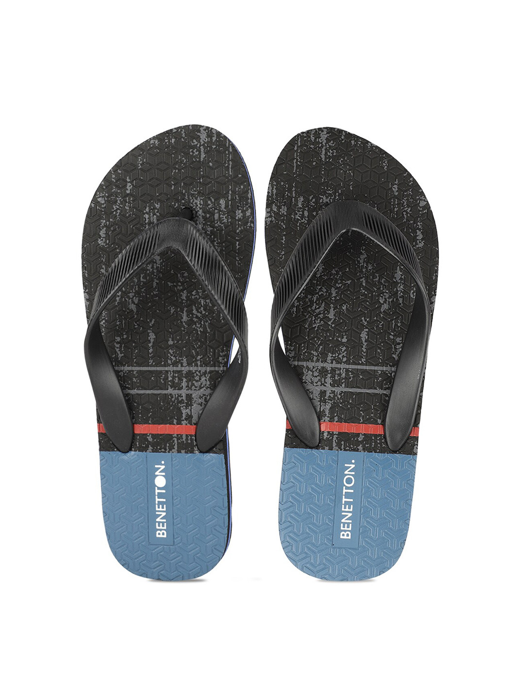 

United Colors of Benetton Men Black & Blue Printed Rubber Thong Flip-Flops