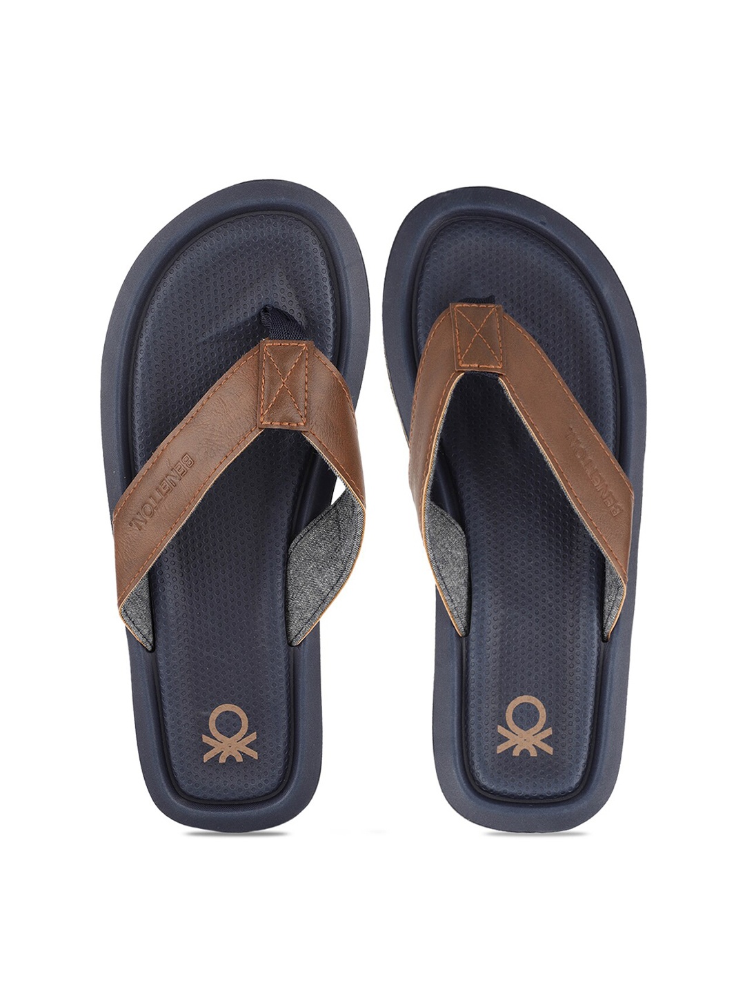 

United Colors of Benetton Men Navy Blue & Brown Rubber Thong Flip-Flops