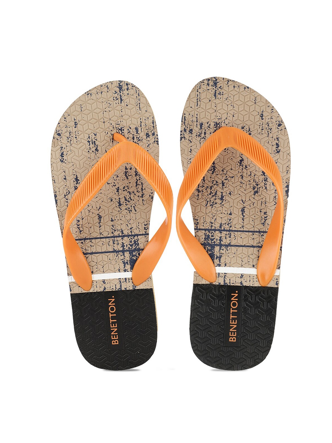 

United Colors of Benetton Men Beige & Black Printed Rubber Thong Flip-Flops