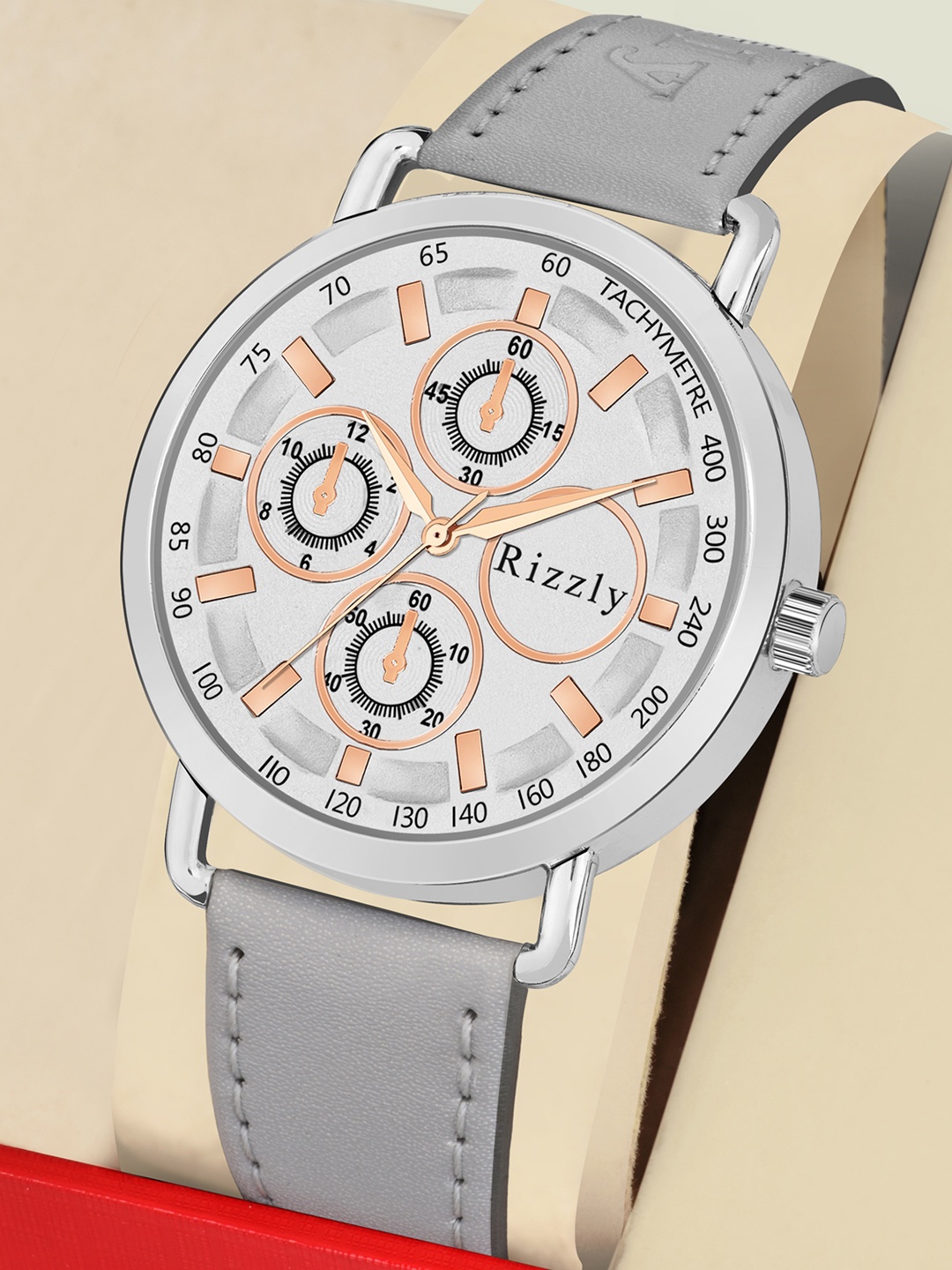 

Rizzly Men Grey Brass Dial & Grey Leather Straps Analogue Watch RZ-227