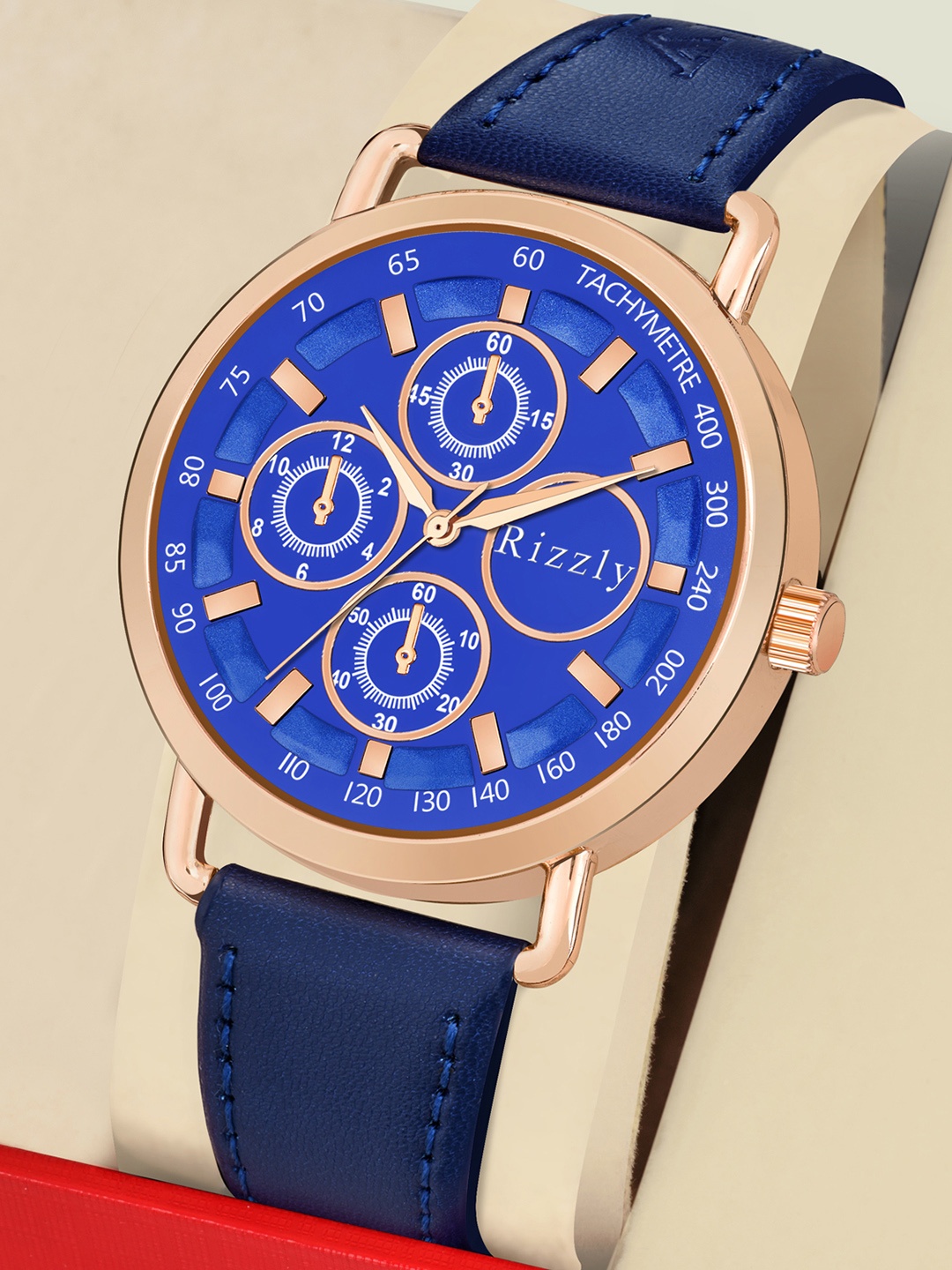 

Rizzly Men Blue Brass Embellished Dial& Leather Straps Analogue Watch RZ-227-Blue