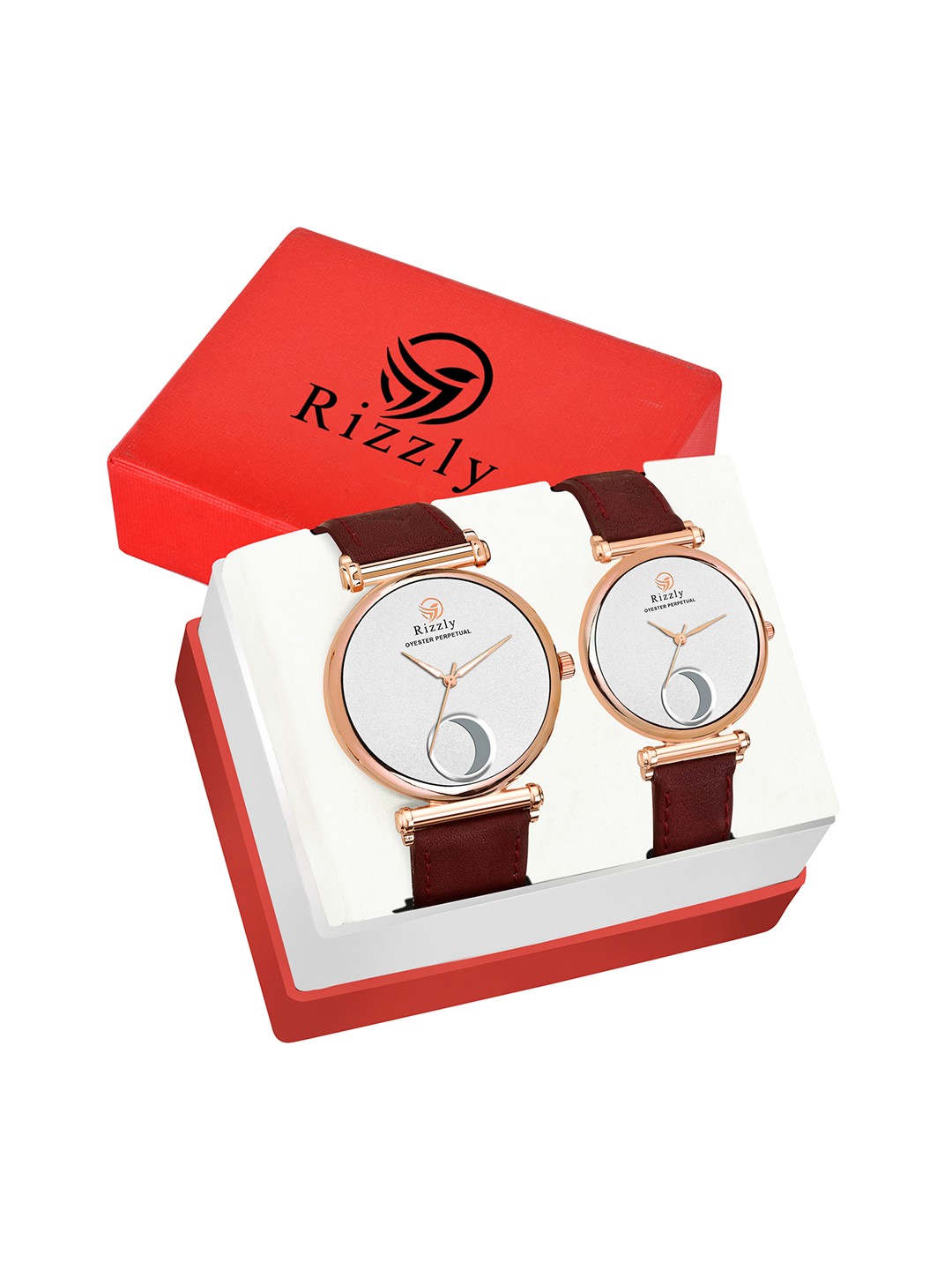 

Rizzly White Brass Dial & Neon Red Leather Straps Couple Analogue Watch Gift Set RZ-301-303