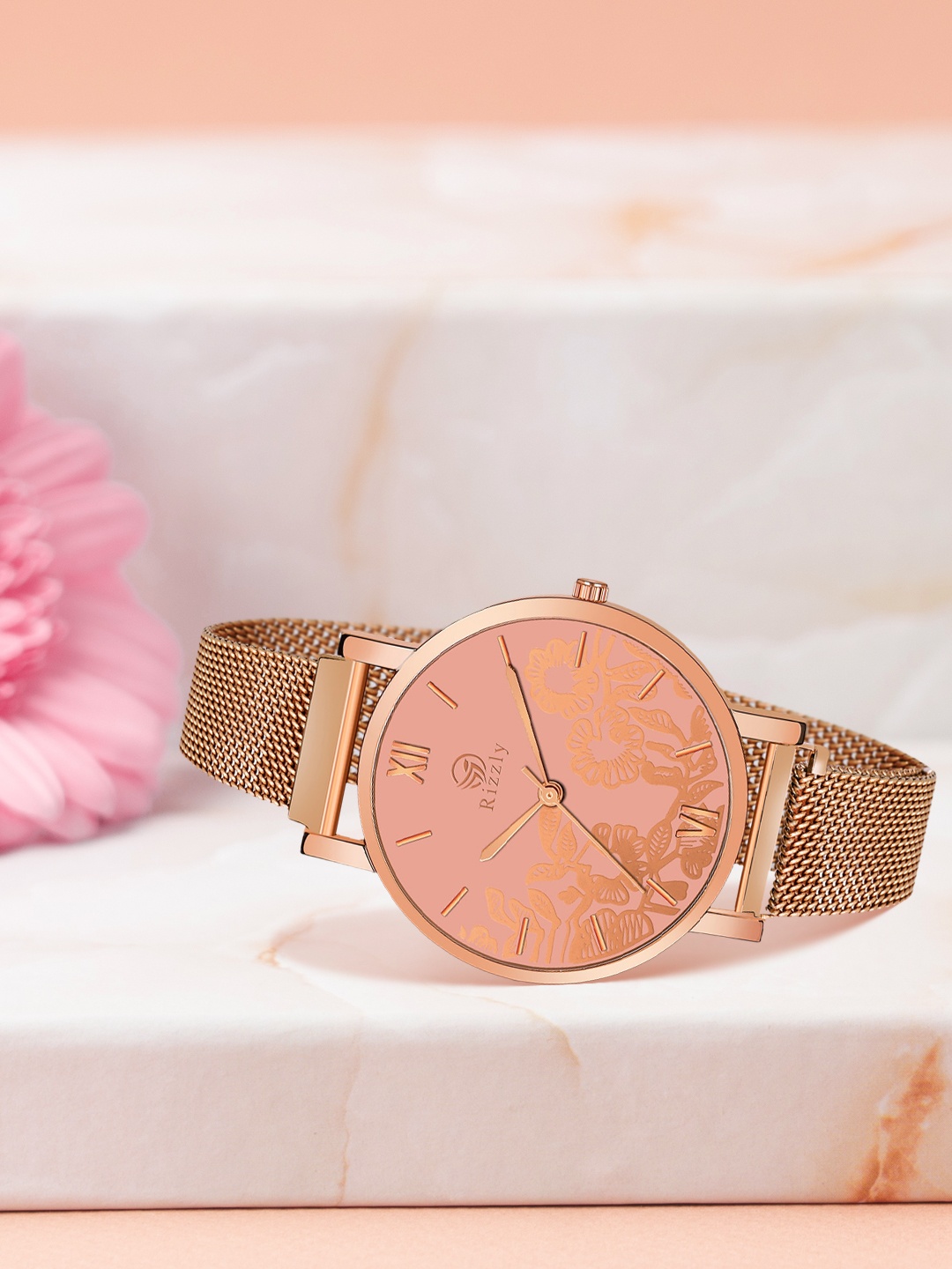 

Rizzly Women Peach-Coloured Brass Printed Dial Analogue Watch RZ-119