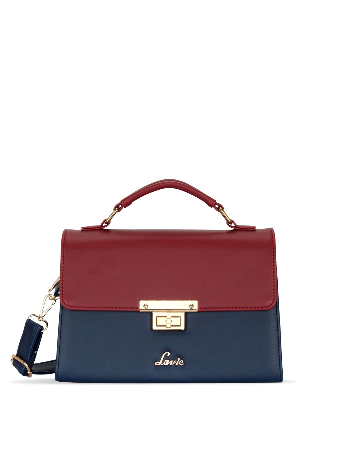 

Lavie Red & Blue Colourblocked Structured Satchel