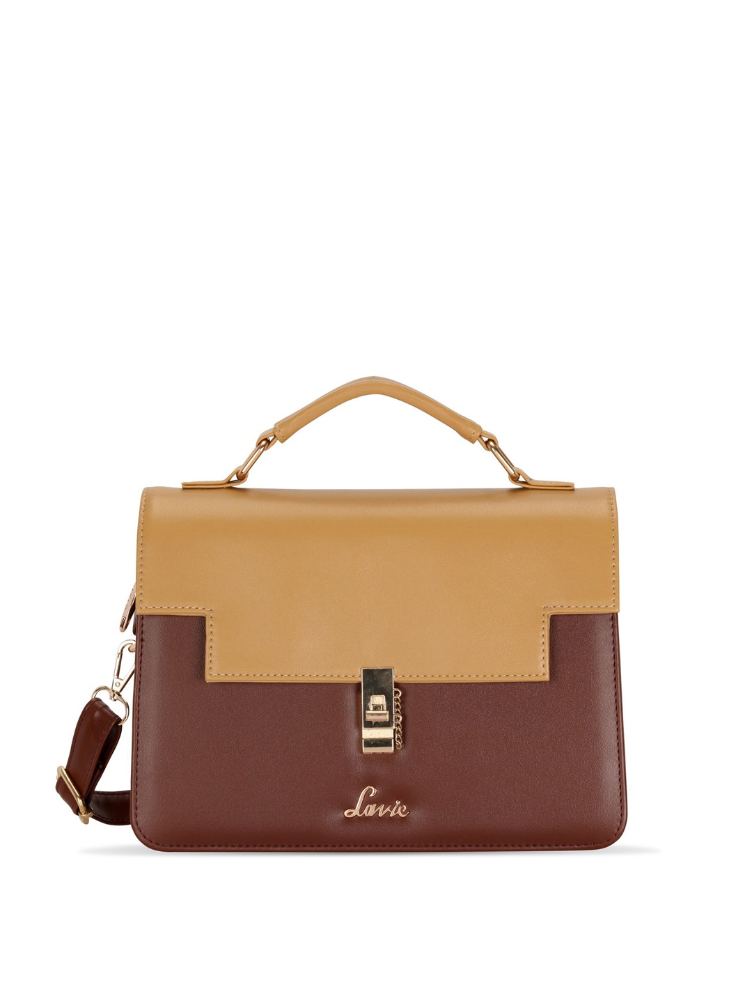 

Lavie Beige & Brown Colourblocked Structured Satchel