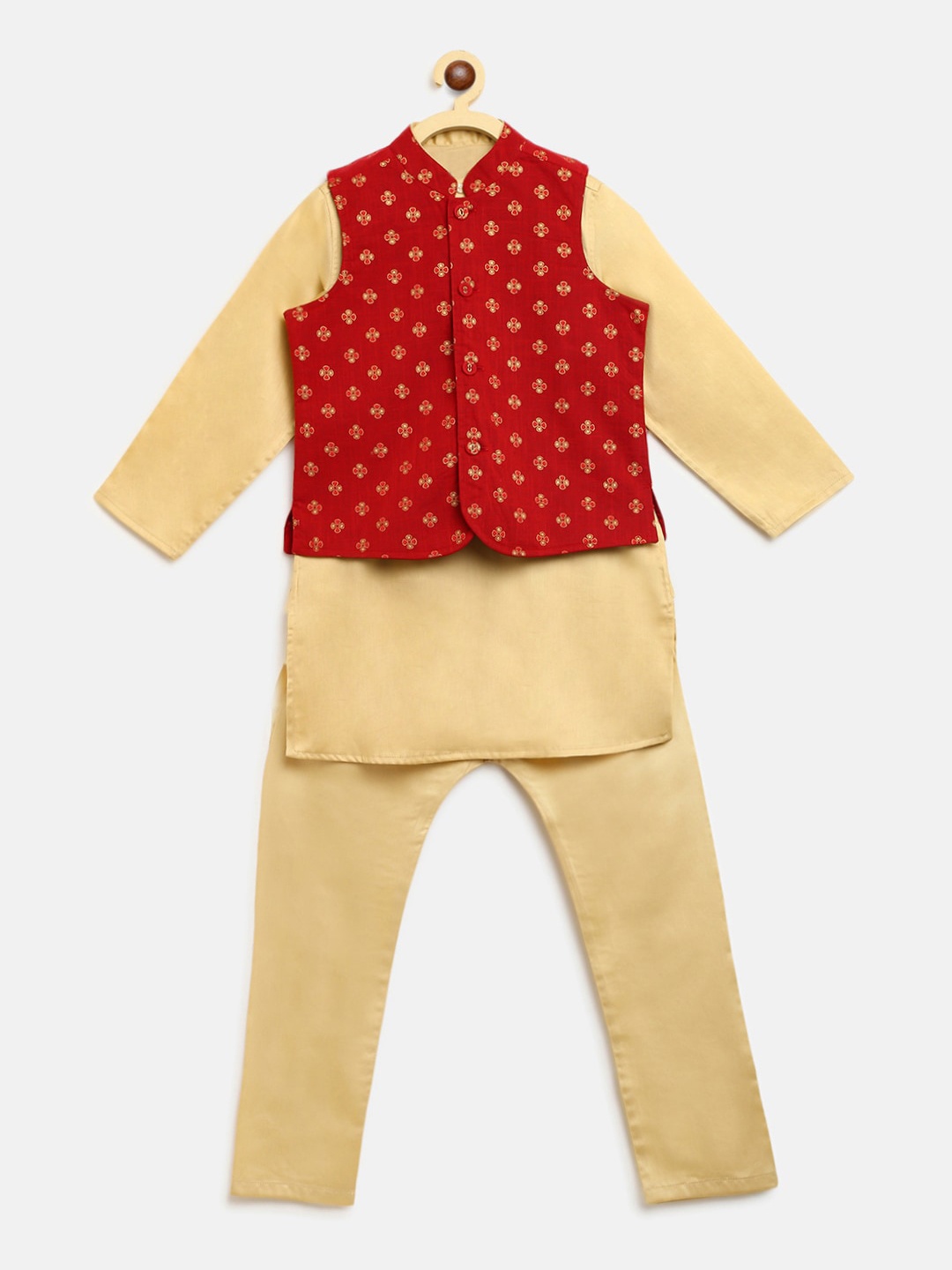 

Campana Boys Beige Pure Cotton Kurta Pyjamas WIth Jacket