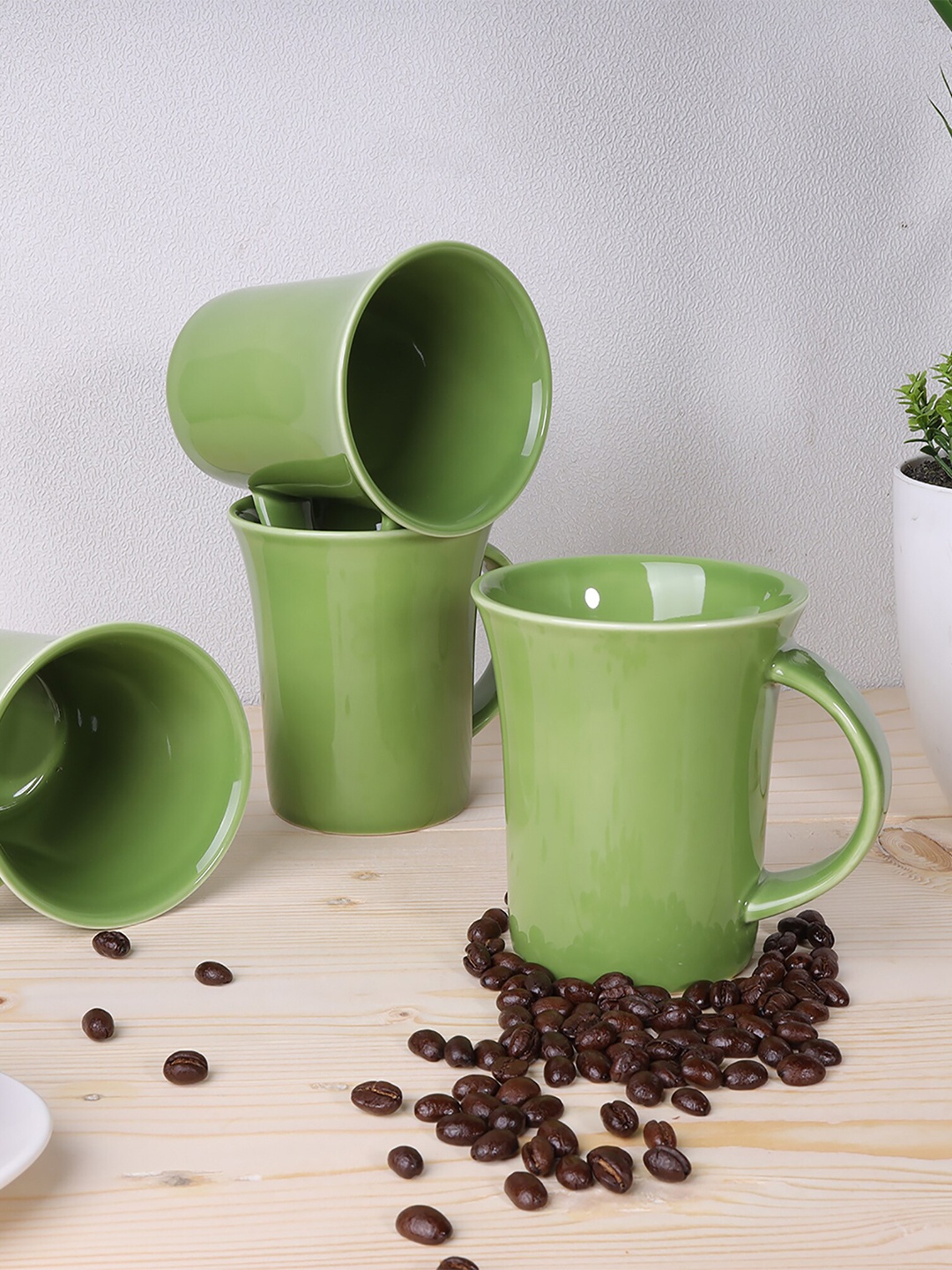 

Ariane Green Handcrafted Solid Porcelain Glossy Mugs Set of 2 Mugs 280 ml