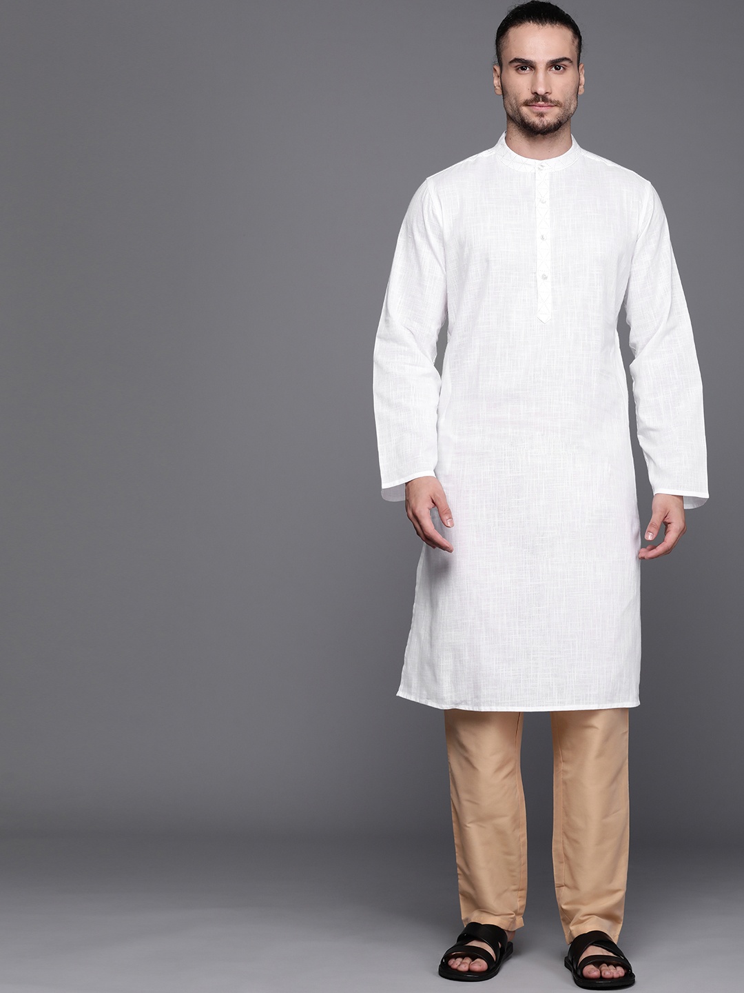 

Fabindia Men White Pure Cotton Solid Kurta