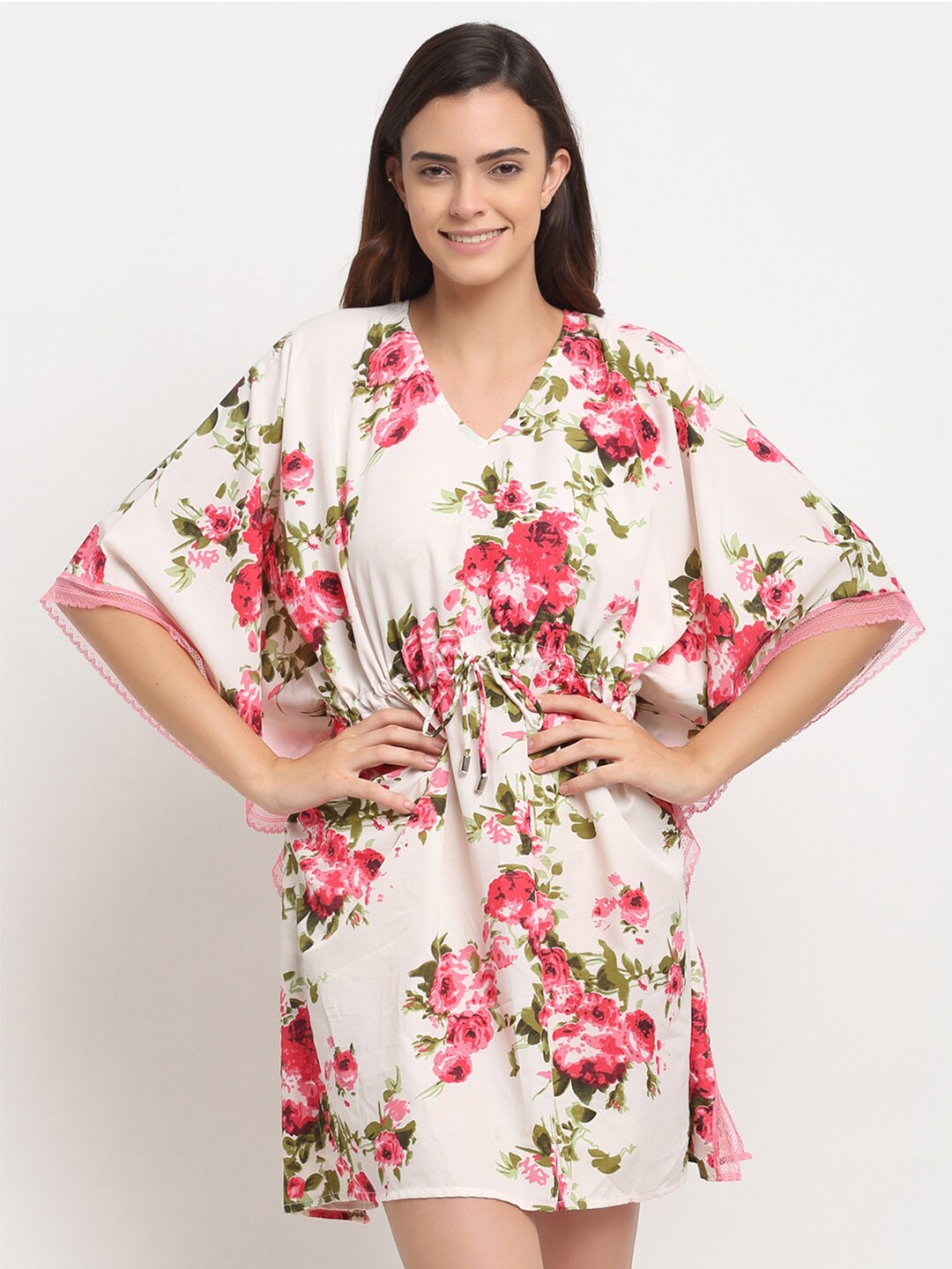 

EROTISSCH Women White Kaftan Collection Floral Print Kaftan Nightdress