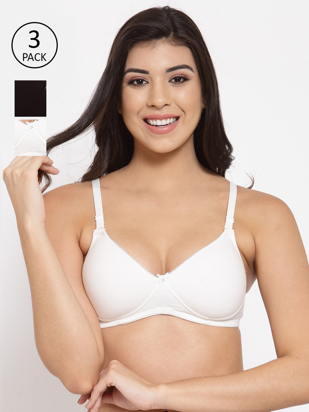 

Inner Sense Pack of 3 White & Black T-shirt Bra Full Coverage Lightly Padded ISB104