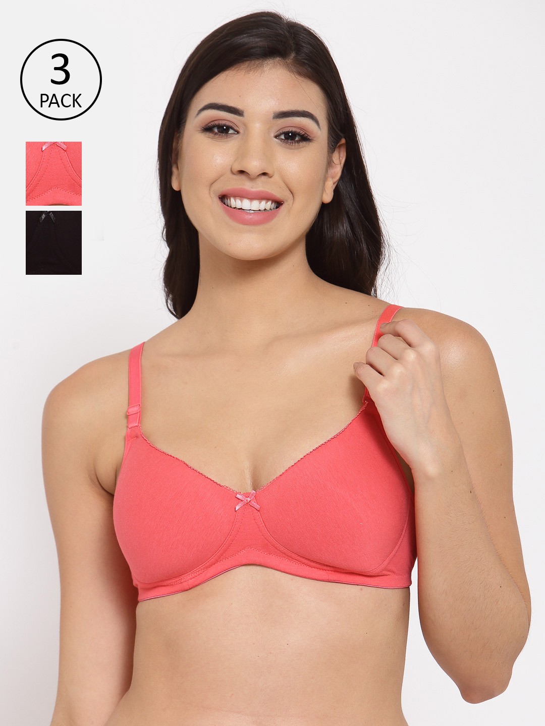 

Inner Sense Pack of 3 Pink & Black T-shirt Bra - Full Coverage Lightly Padded