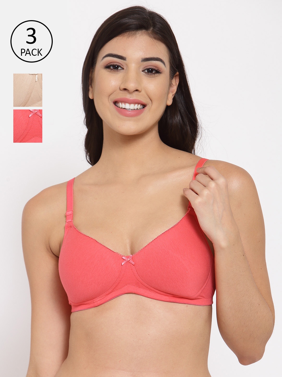 

Inner Sense Pack of 3 Pink & Beige T-shirt Bra Full Coverage Lightly Padded ISB104