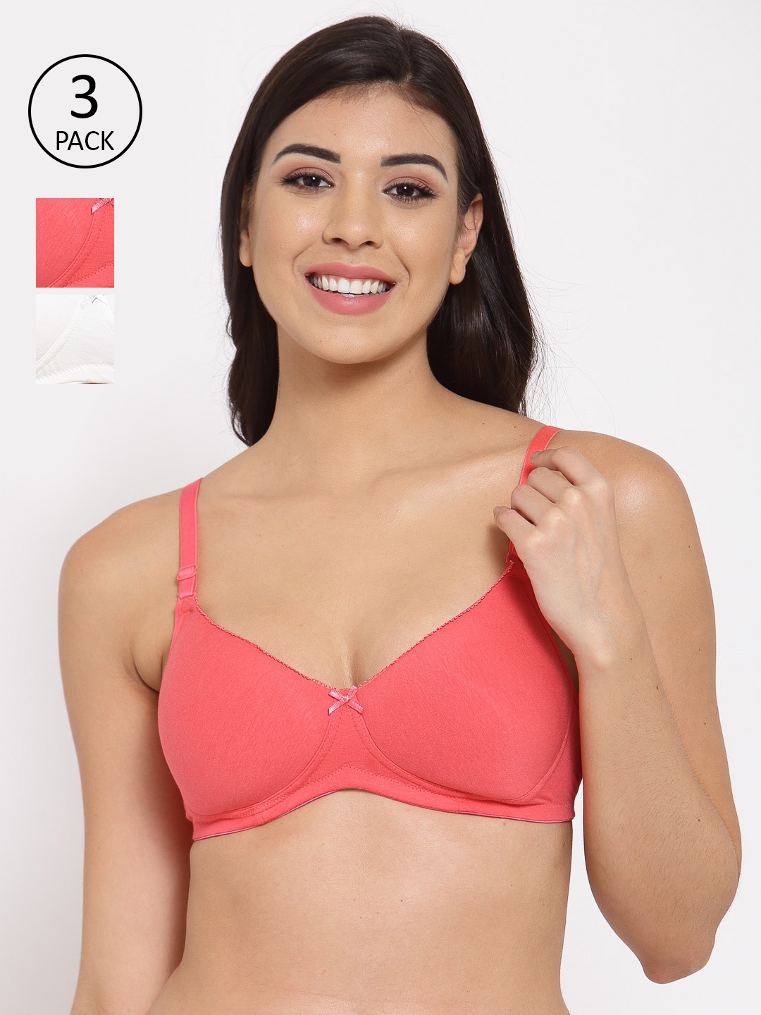 

Inner Sense Pack of 3 Pink & White T-shirt Bra Full Coverage - Lightly Padded