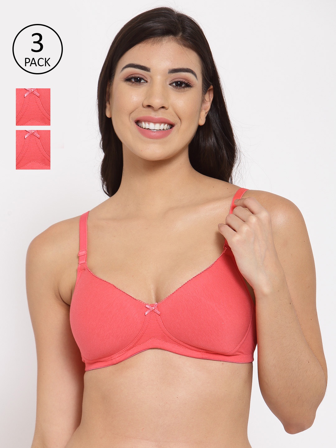 

Inner Sense Pack Of 3 Pink T-shirt Organic Antimicrobial T-shirt Bra Full Coverage ISB104