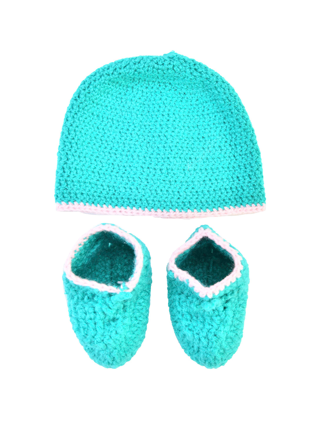 

The Original Knit Unisex Kids Turquoise Blue & White Colourblocked Beanie With Booties