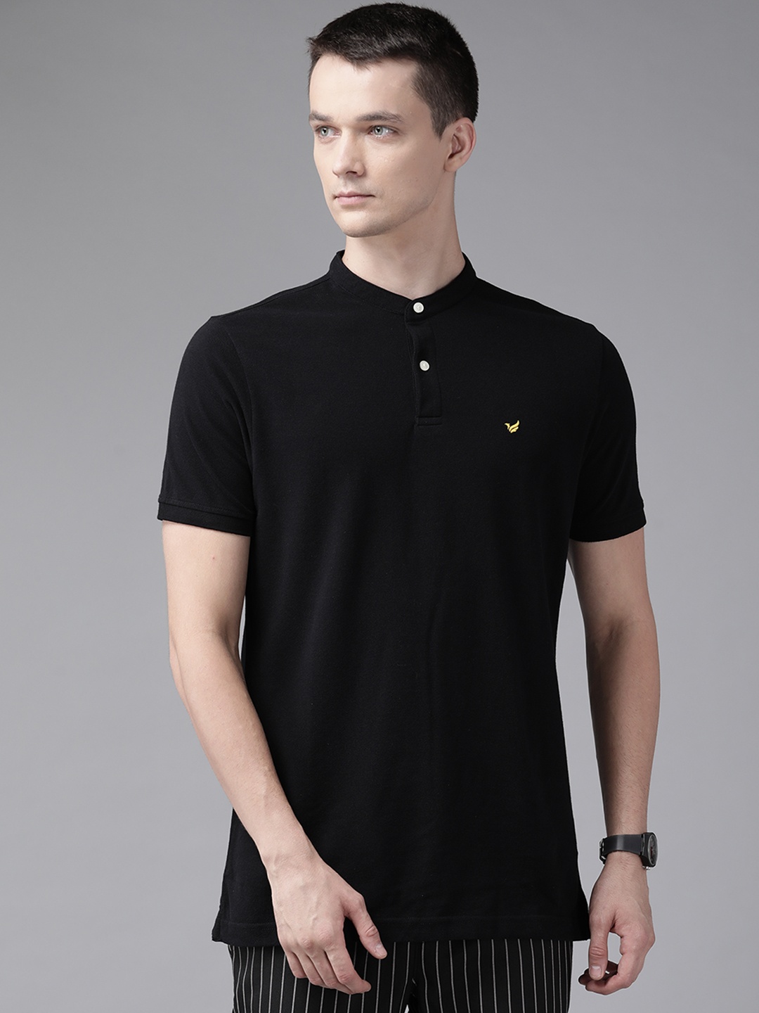 

Blackberrys Men Black Solid Pure Cotton Polo Collar Pure Cotton T-shirt