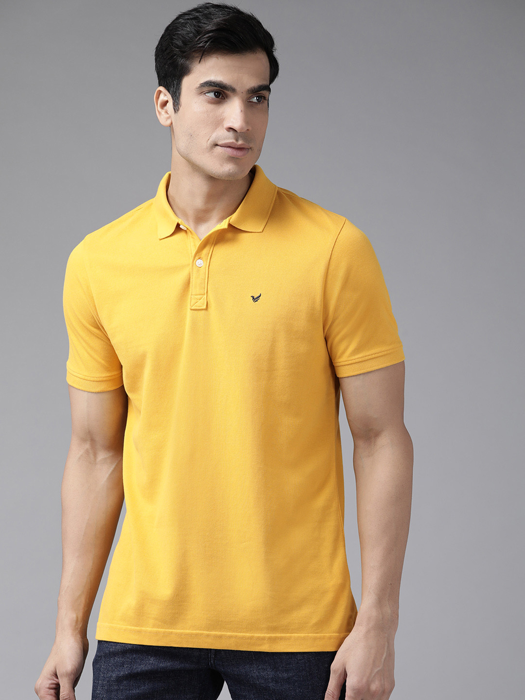 

Blackberrys Men Mustard Yellow Solid Pure Cotton Polo Collar Pure Cotton T-shirt