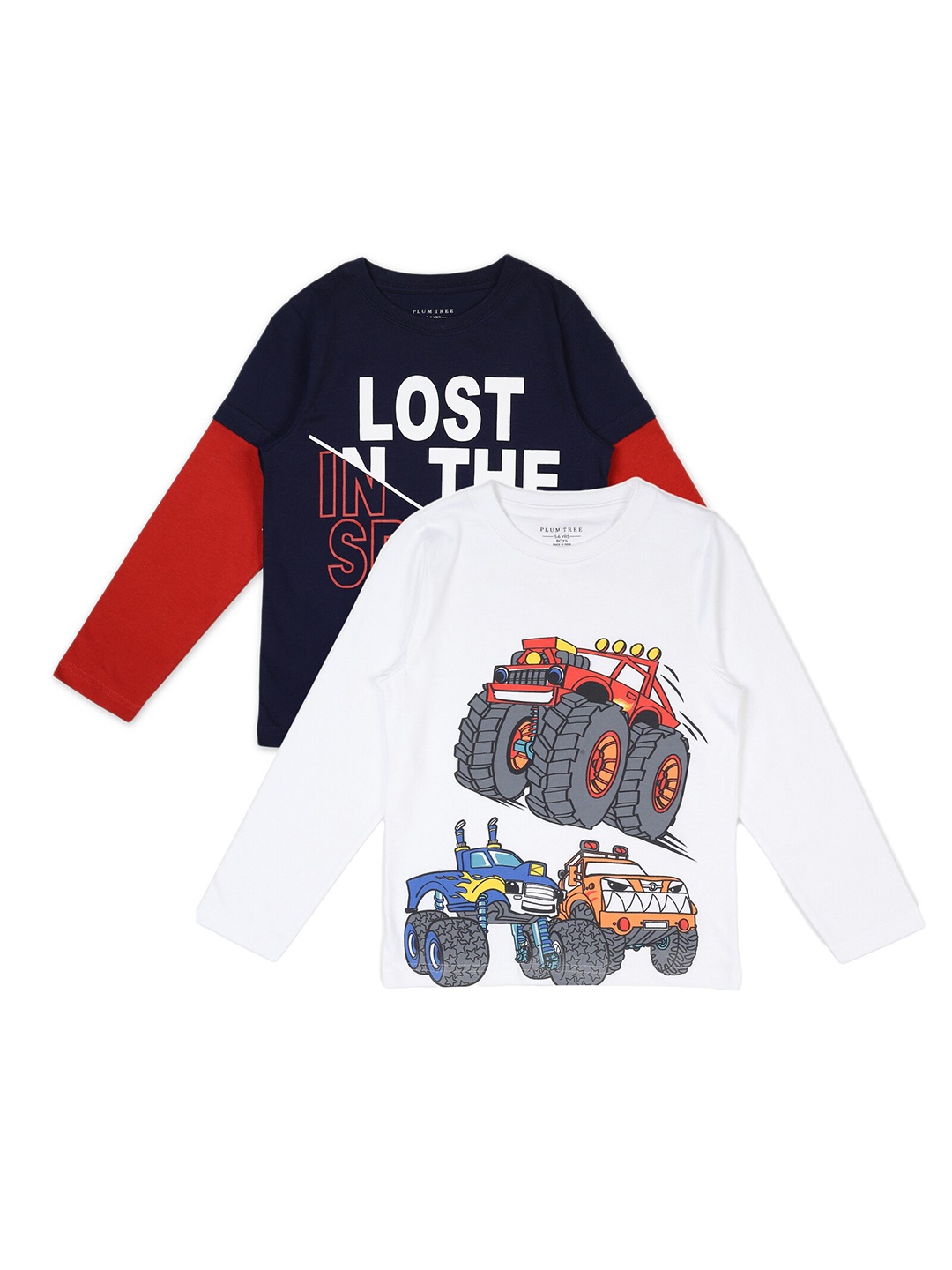

PLUM TREE Boys Navy Blue & White 2 Printed T-shirt