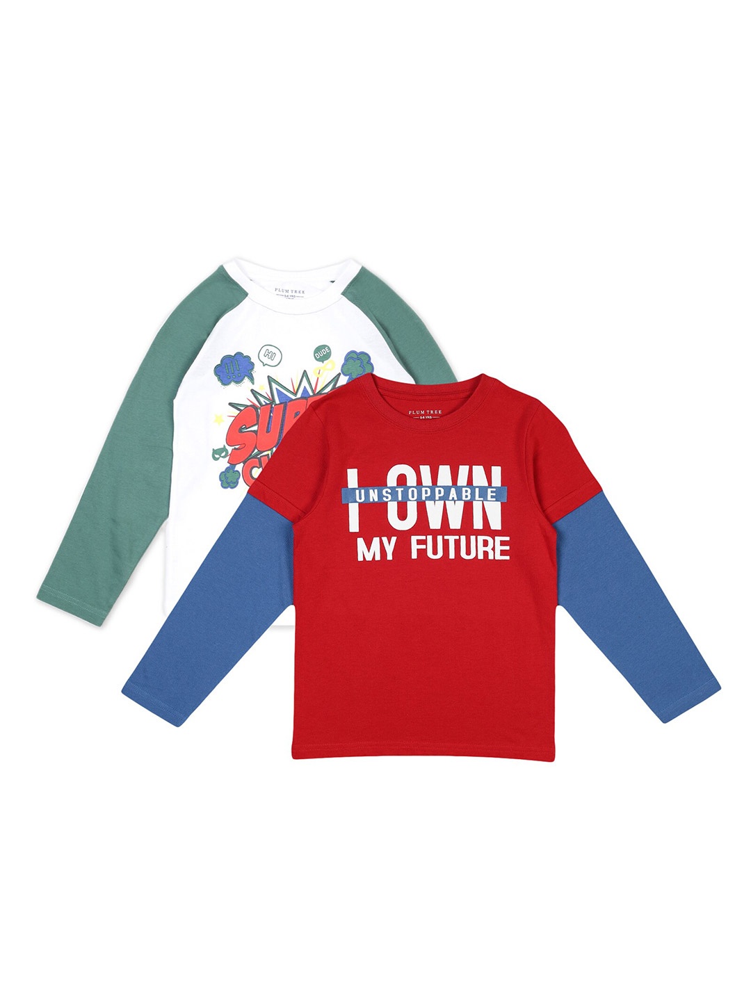 

PLUM TREE Boys White & Red Pack of 2 Typography Printed T-shirts