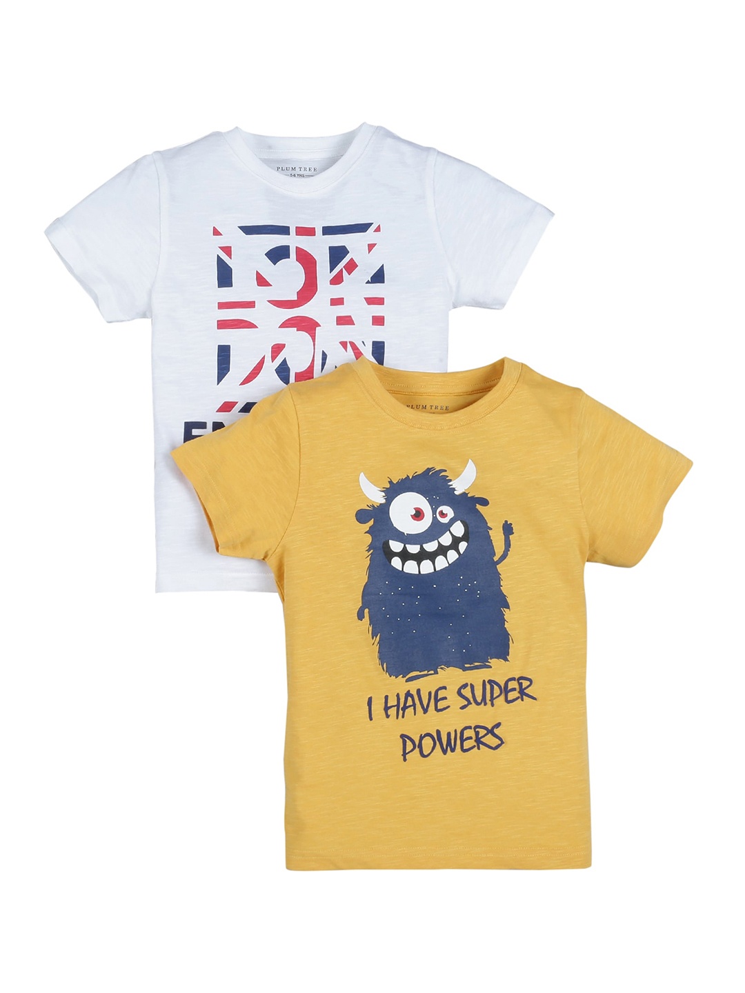 

PLUM TREE Boys Pack Of 2 Pure Cotton T-shirts, Off white