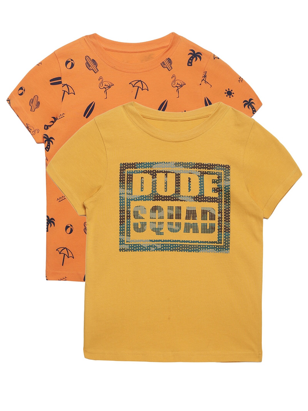 

PLUM TREE Boys Pack of 2 Printed Pure Cotton T-shirt, Orange