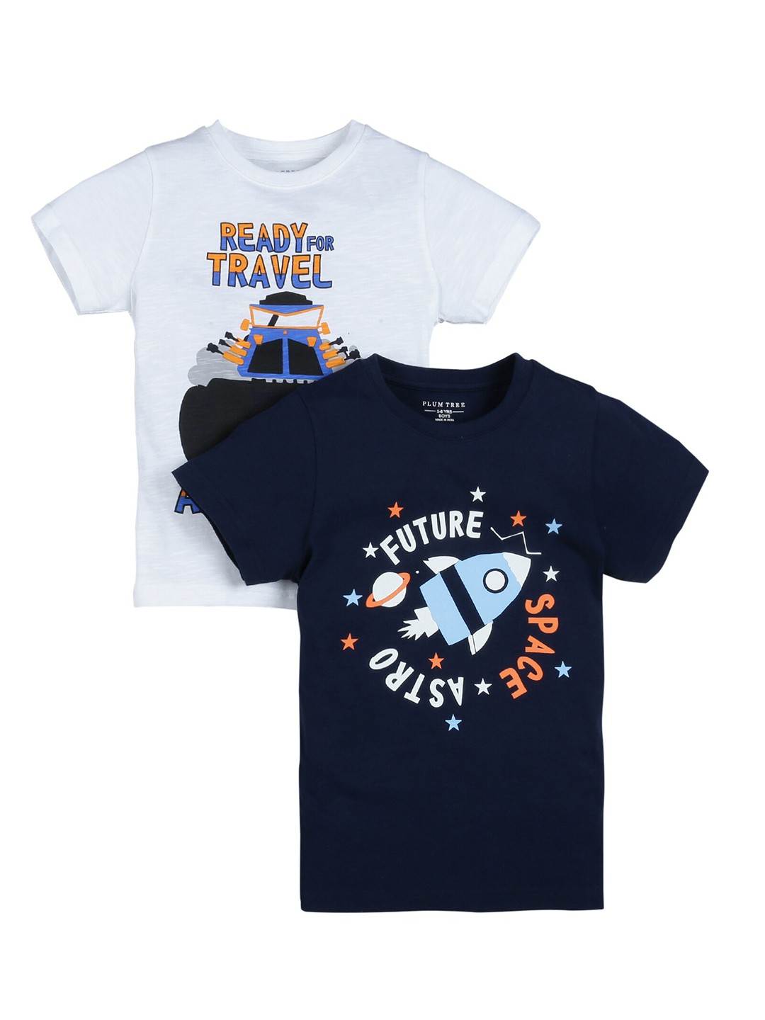 

PLUM TREE Boys White & Black Typography 2 Printed T-shirt