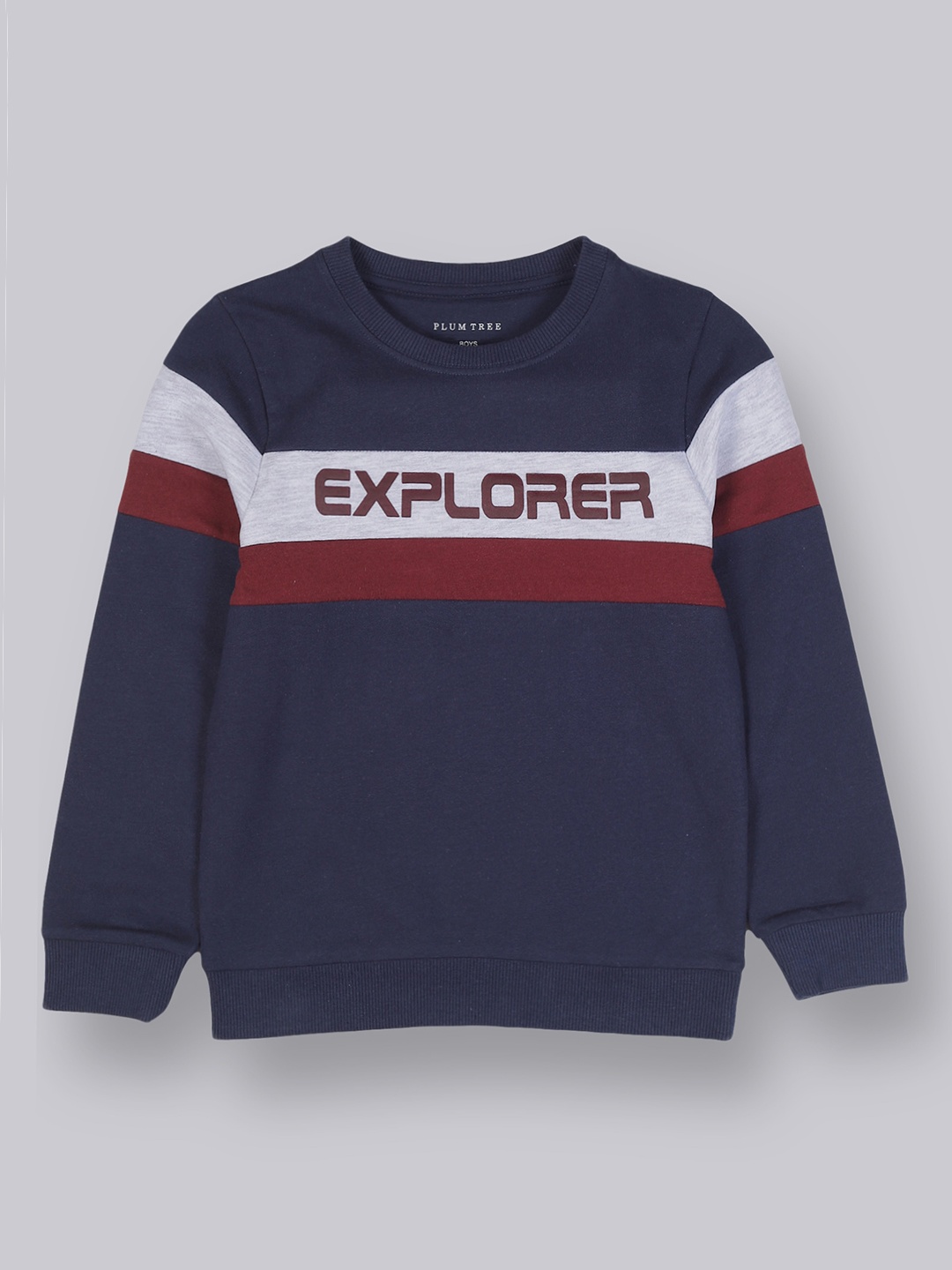 

PLUM TREE Boys Navy Blue & Red Typography Printed Pure Cotton Sweatshirt