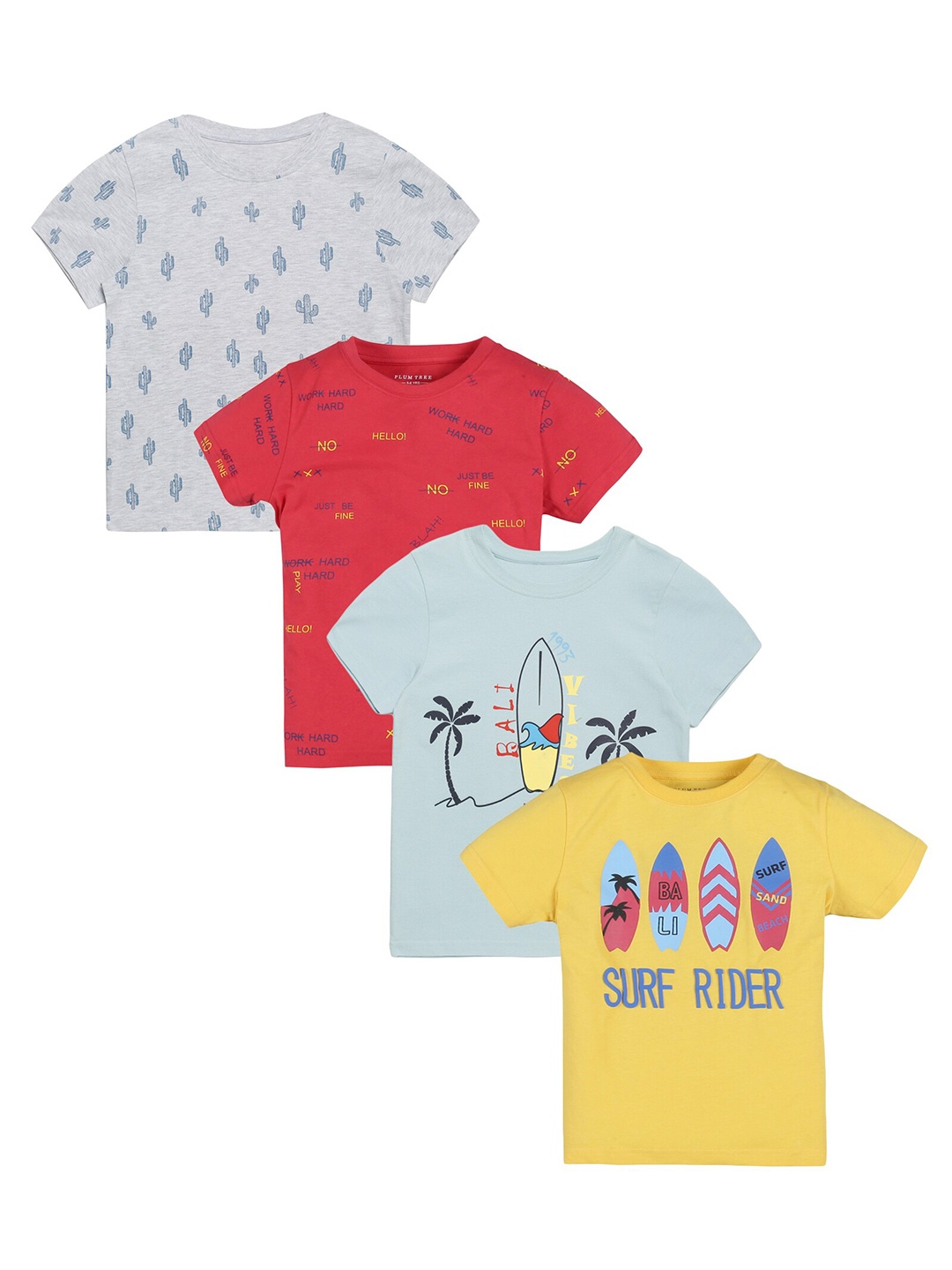 PLUM TREE Boys Pack Of 4 Pure Cotton T-shirts, Red