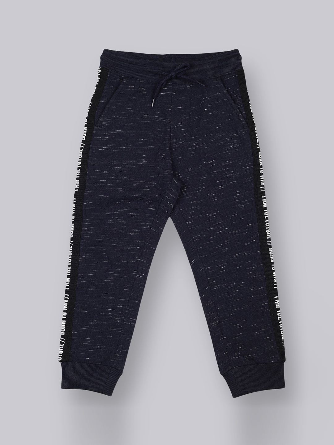 

PLUM TREE Boys Navy Blue & White Printed Pure Cotton Straight-Fit Joggers