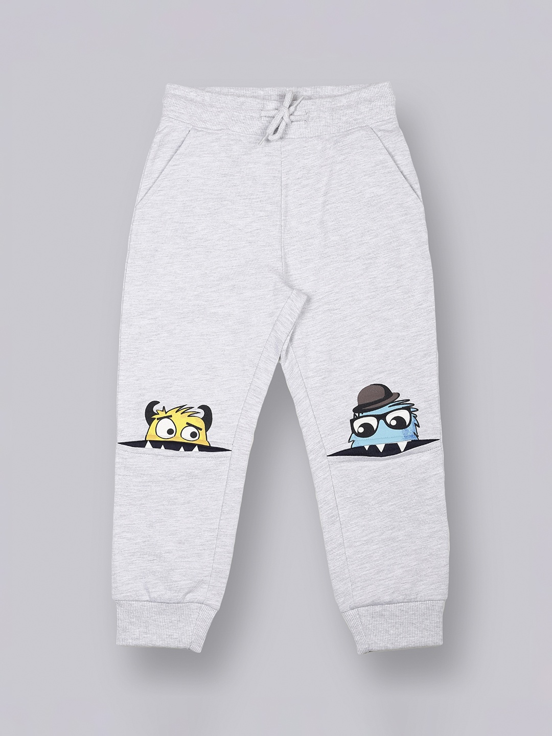 

PLUM TREE Boys Grey Melange Solid Pure Cotton Loose-Fit Joggers
