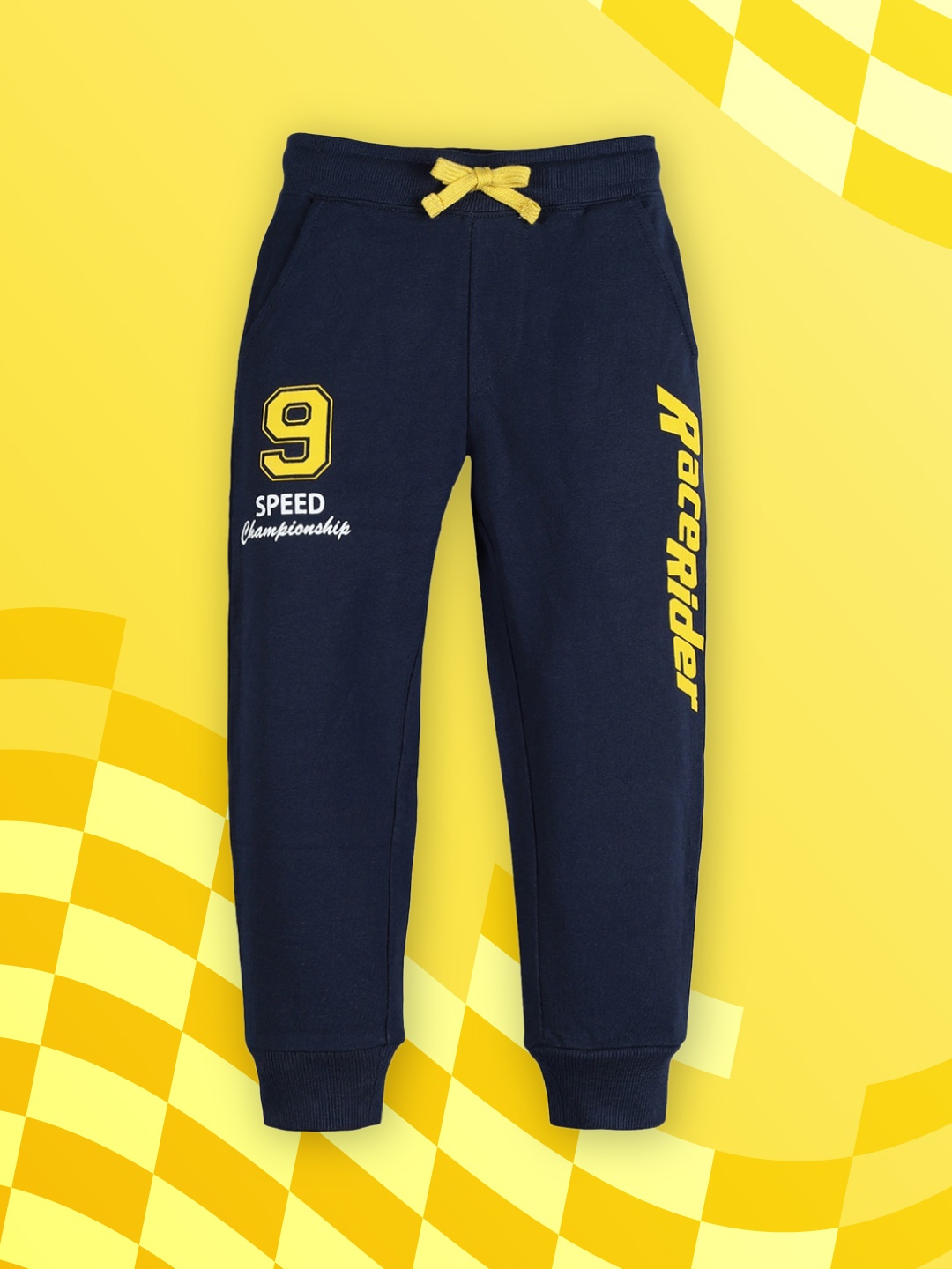 

PLUM TREE Boys Navy Blue & Yellow Printed Pure Cotton Joggers