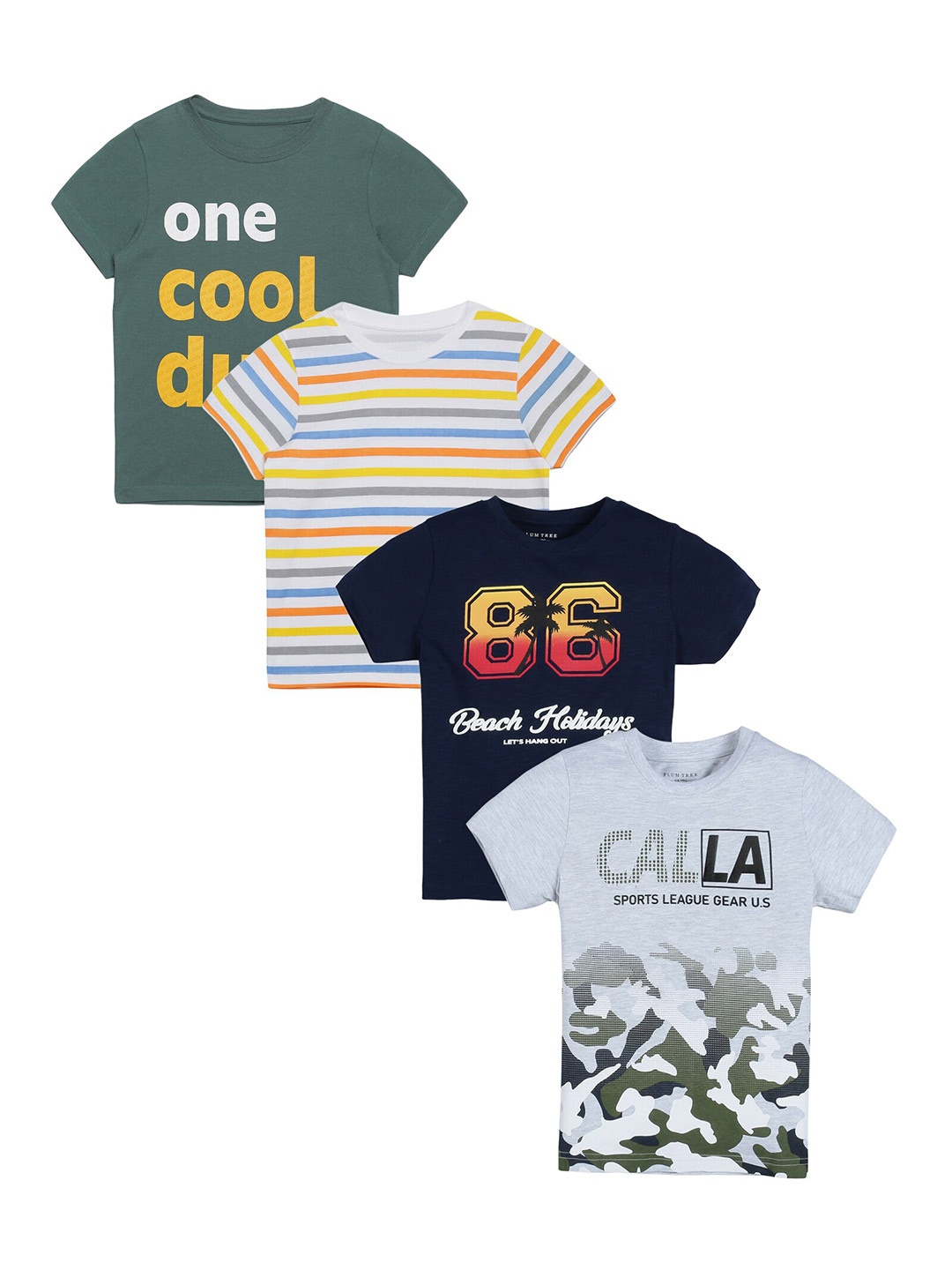 

PLUM TREE Boys Pack of 4 Printed Cotton Pure Cotton T-shirt, Multi