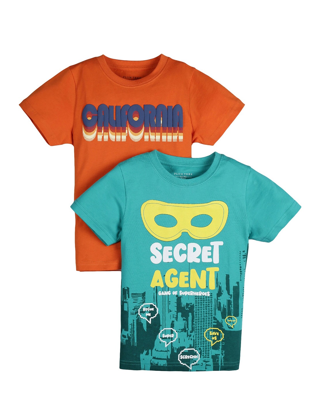 

PLUM TREE Boys Orange & Green 2 Printed T-shirt