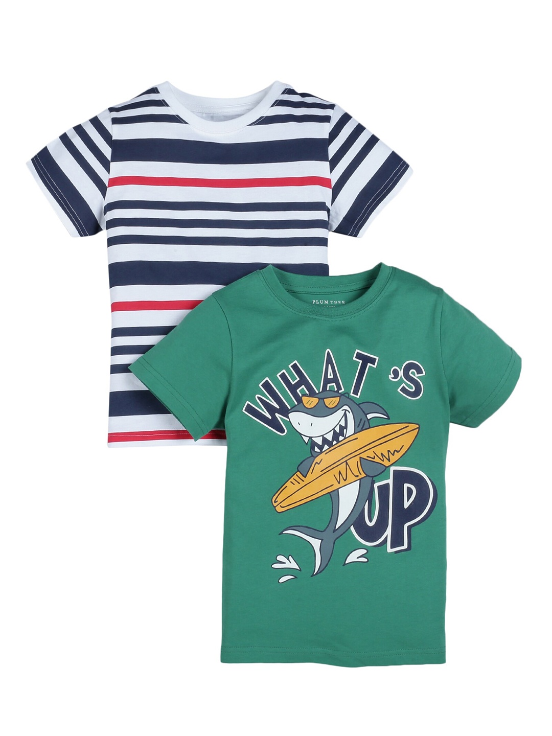 

PLUM TREE Boys Pack of 2 Printed Pure Cotton T-shirt, Green
