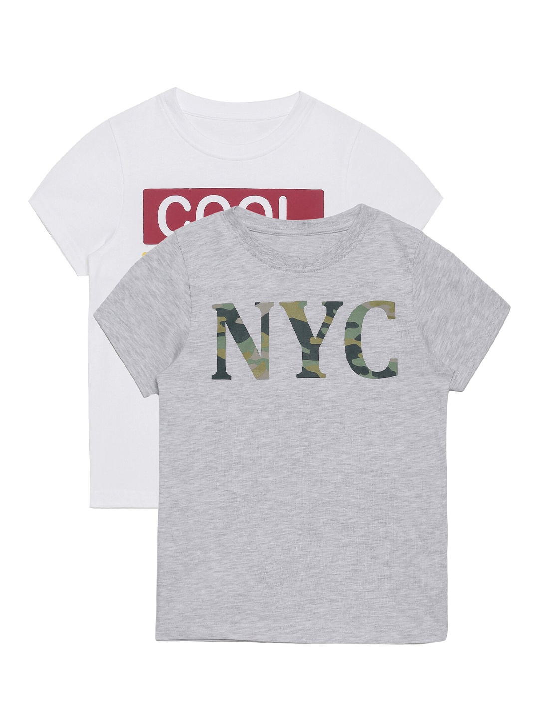 

PLUM TREE Boys Pack-2 Grey White Typography Printed Pure Cotton T-shirt
