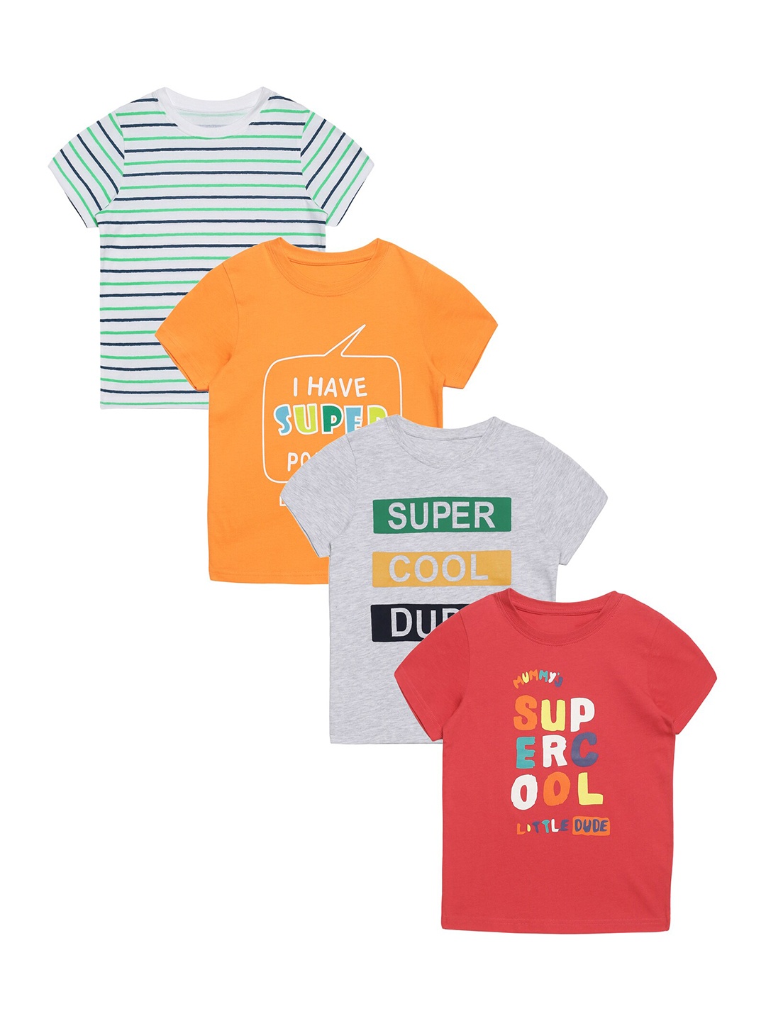 

PLUM TREE Boys Multicoloured Pack of 4 Printed Cotton Pure Cotton T-shirt, Multi