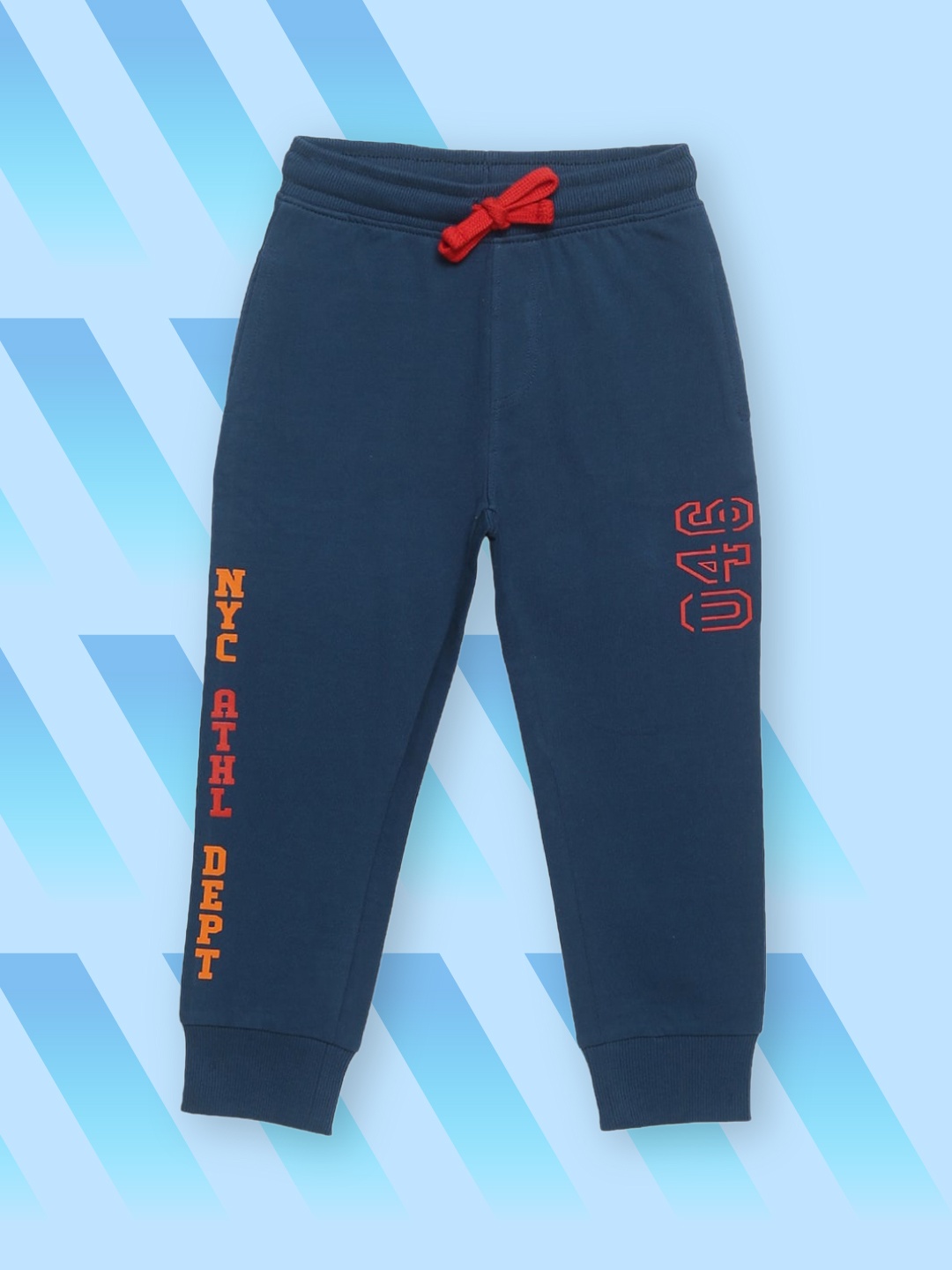 

PLUM TREE Boys Navy Blue & Orange Printed Pure Cotton Loose-Fit Joggers