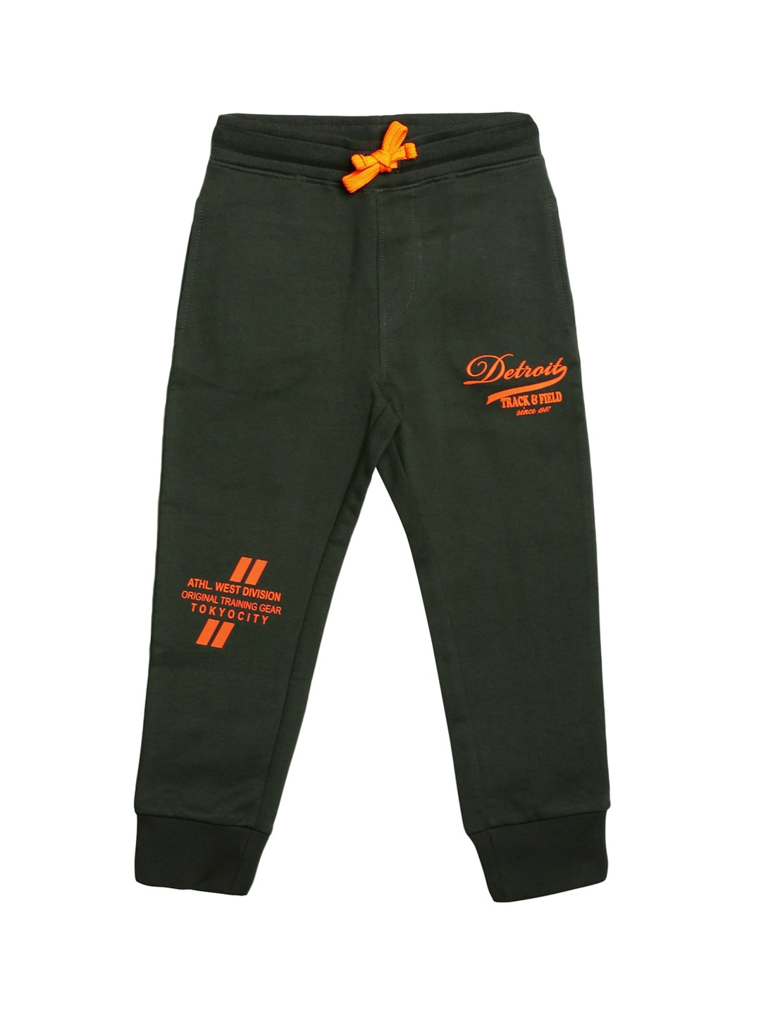 

PLUM TREE Boys Black & Orange Printed Pure Cotton Loose-Fit Joggers