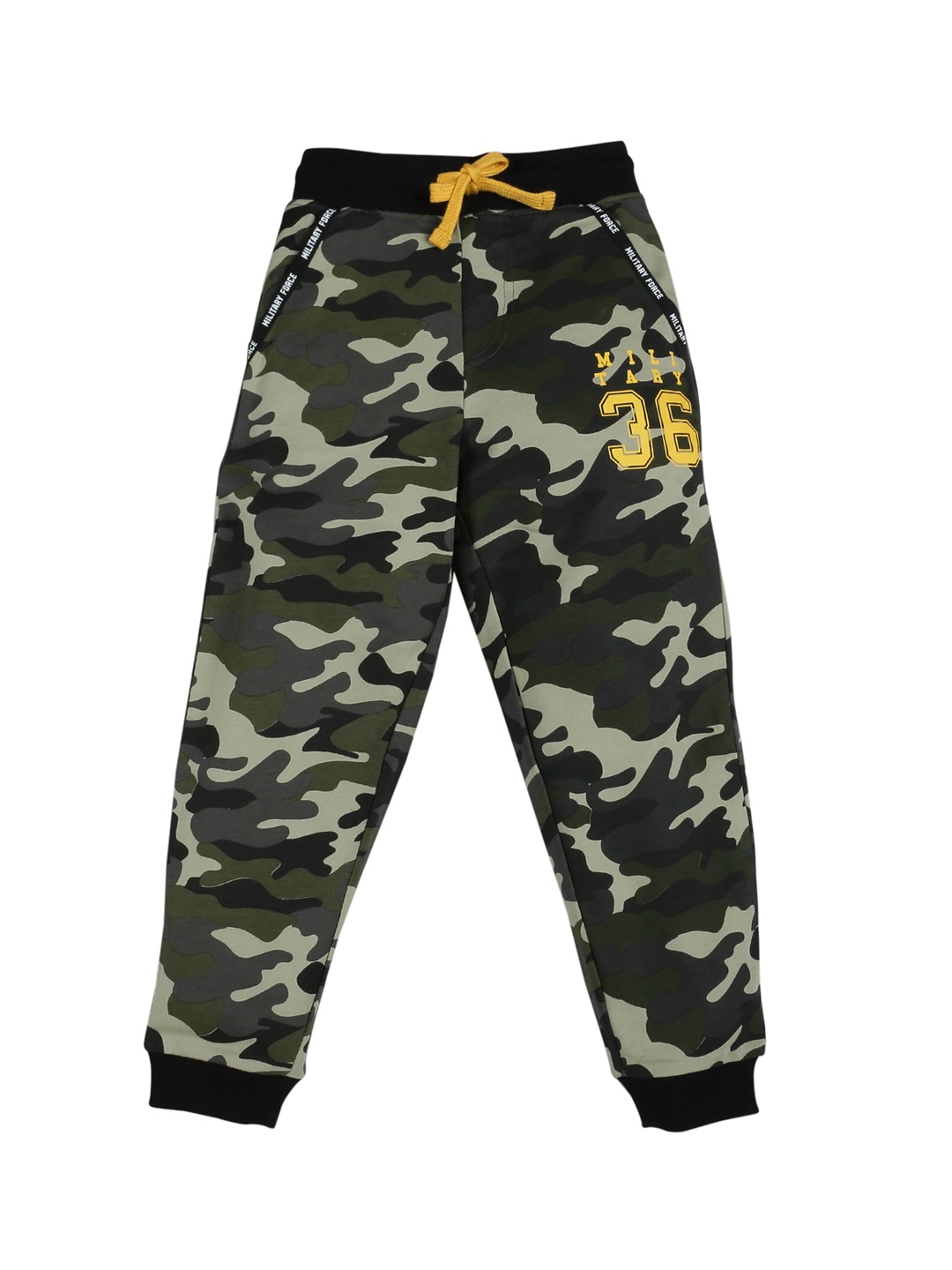 

PLUM TREE Boys Olive-Green Camouflage Printed Pure Cotton Loose-Fit Joggers