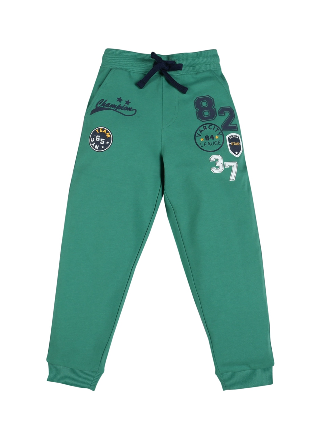 

PLUM TREE Boys Green & Blue Typography Printed Loose-Fit Pure Premium Cotton Joggers