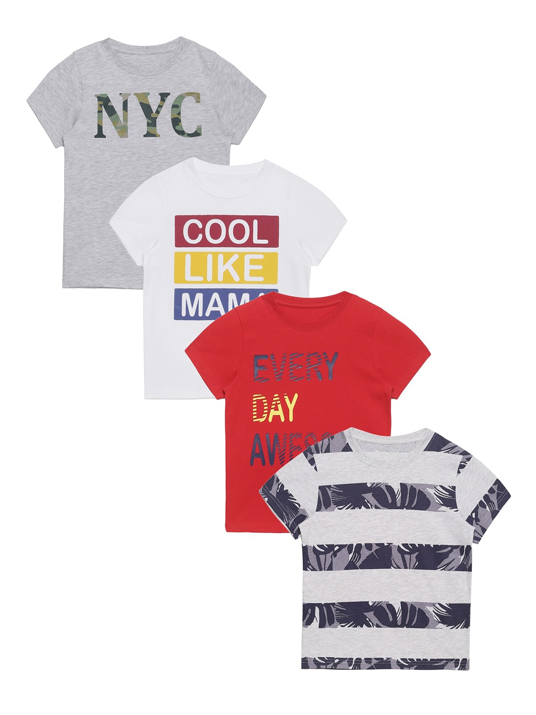 

PLUM TREE Boys Multicoloured Pack of 4 Printed T-shirts, Multi