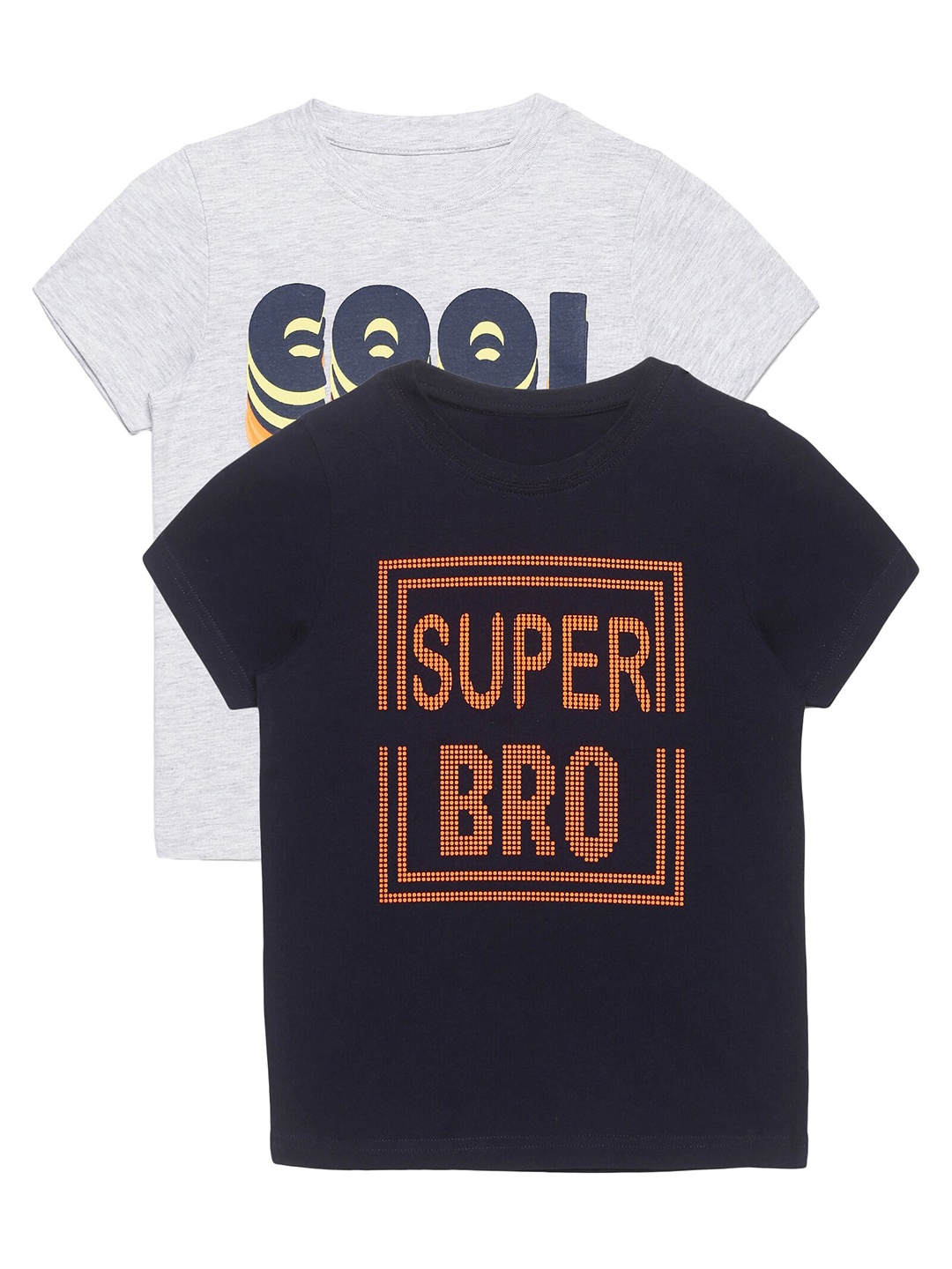 

PLUM TREE Boys Pack-2 Grey Navy Blue Typography Printed Pure Cotton T-shirt
