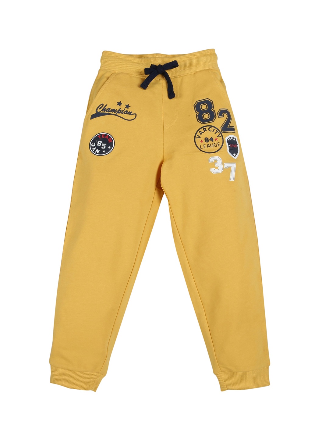 

PLUM TREE Boys Yellow Typography Printed Loose-Fit Pure Premium Cotton Joggers