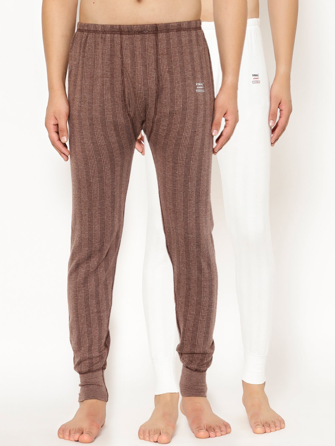 

VIMAL JONNEY Men Pack Of 2 Striped Thermal Joggers, White