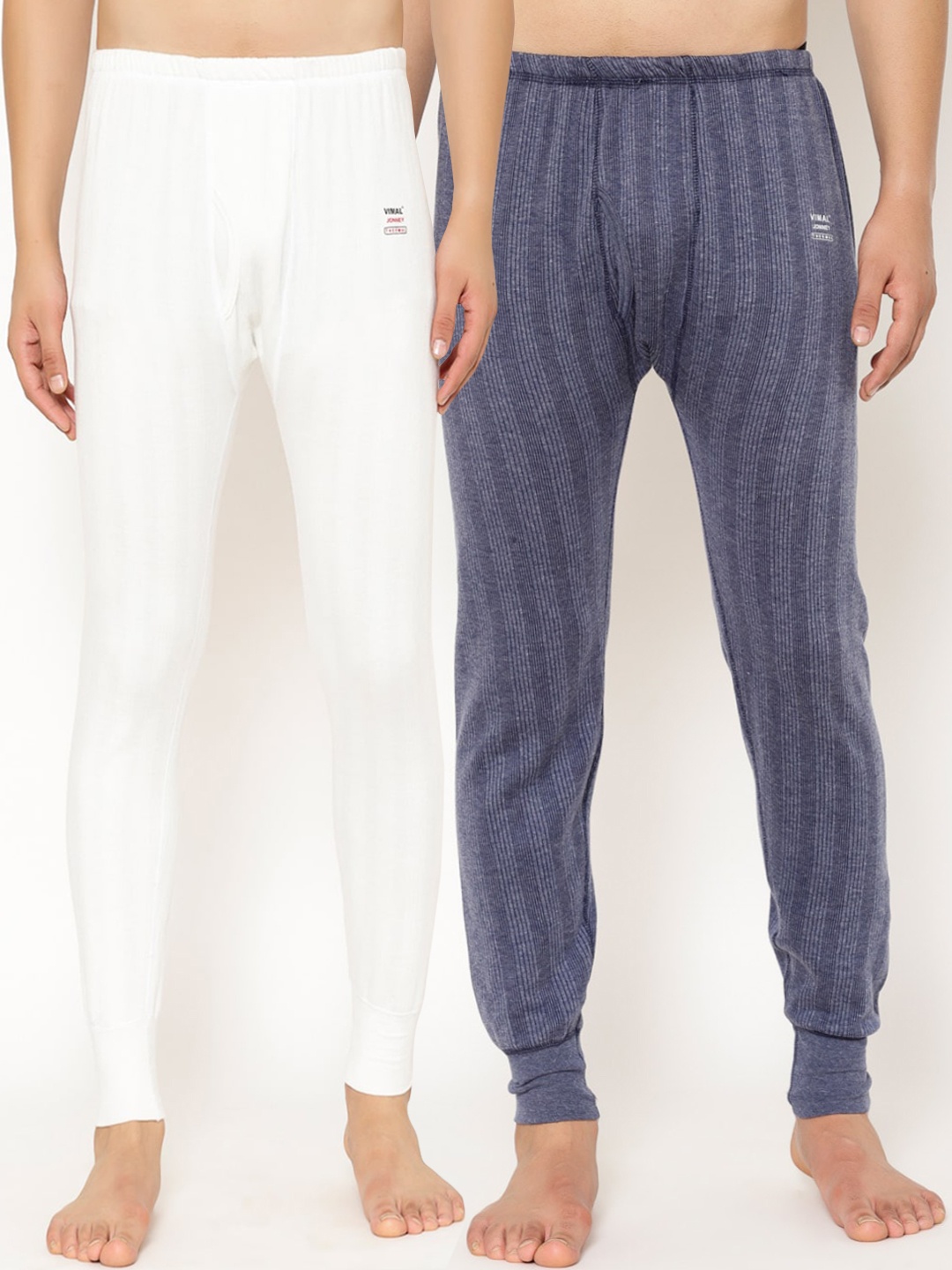 

VIMAL JONNEY Men Pack Of 2 Striped Thermal Bottoms, White