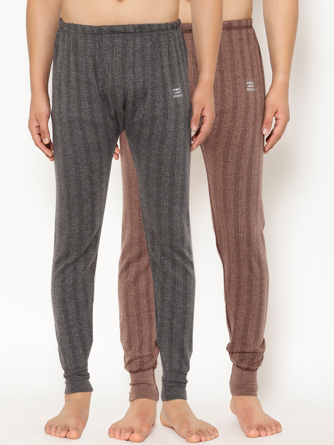 

VIMAL JONNEY Men Pack Of 2 Striped Thermal Joggers, Grey