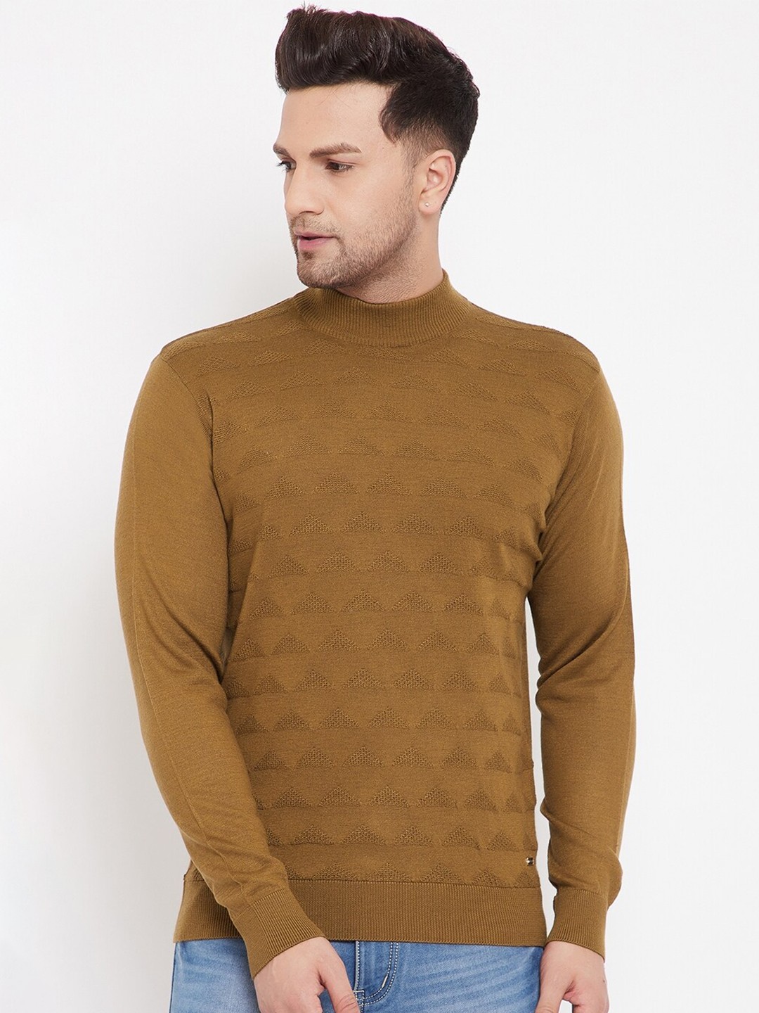 

98 Degree North Men Khaki Self Design Pullover Sweater
